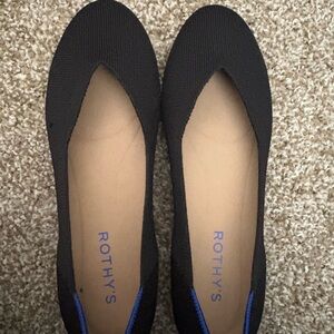 Rothy's The Daily Flat Black Knit Ballet Flats with Blue Heel Trim